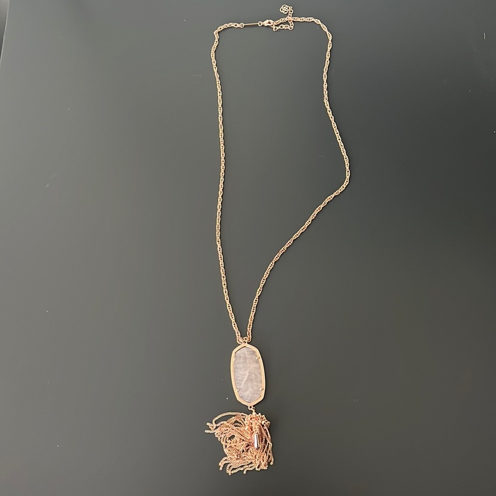 Kendra Scott tassel necklace with pink stone